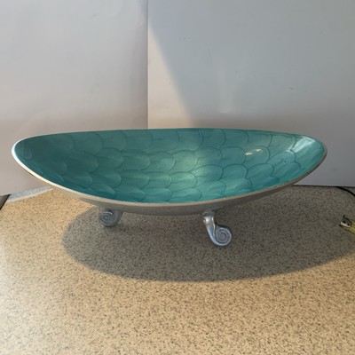 Artisan d'Orient 15 1/2 Teal Enamel over Aluminum FootedBowl with Scale Pattern