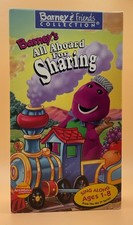 Barney - Barneys All Aboard for Sharing VHS 1996 White Tape **Buy 2 Get 1 Free**