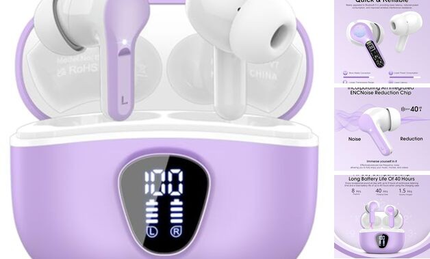 Wireless Bluetooth 5.4 Earbuds with HiFi Stereo Sound in Purple-image