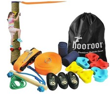 Hooroor Kids Slackline Obstacle Course Set Outdoor Adventure Play 52 Ft Kit