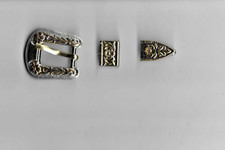 Western Floral Design 3 Pcs 5/8 Wide Leather Belt Buckle Set