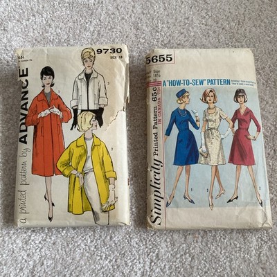 Set of 2 1964 Dress and Coat Patterns Simplicity 5655 Advance 9730 Plus Size 18
