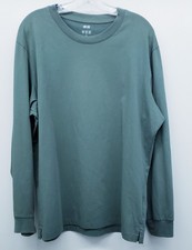 Uniqlo Airism Shirt Men  s XL Green Long Sleeve Cotton Polyester