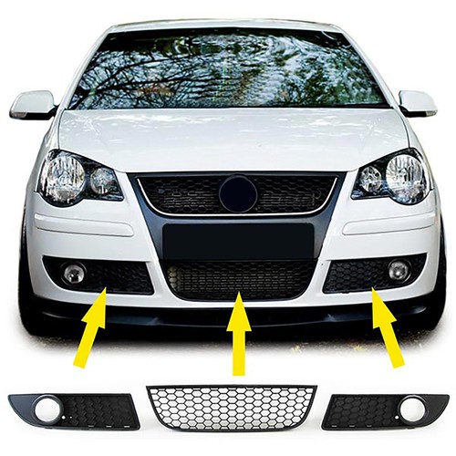 Parrilla de nido de abeja rejilla radiador inserción + faros antiniebla embellecedores para VW Polo 9N3 - Imagen 3 de 3