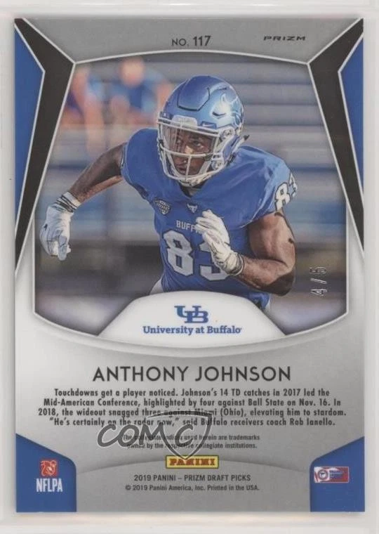 2019 Panini Prizm Draft Picks Green /5 Anthony Johnson #117 Rookie RC - Image 2 of 2