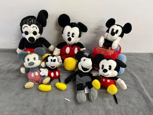 White Face Mickey Mouse Plush Lot-7 Vintage Style Mixed Designs, Pre Owned, Good