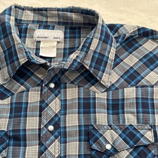 Wrangler Retro Pearl Snap Shirt 2XLT TALL Blue Gray Plaid Short Sleeve Western