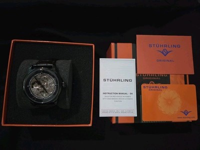 STUHRLING Skeleton Watch ST-906SK Premium Black Leather Band
