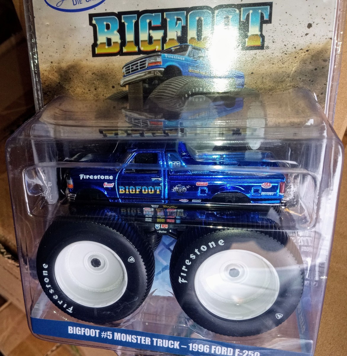 1:64 Greenlight Exclusive 1996 Ford F-150 Bigfoot #5 Blue Chrome