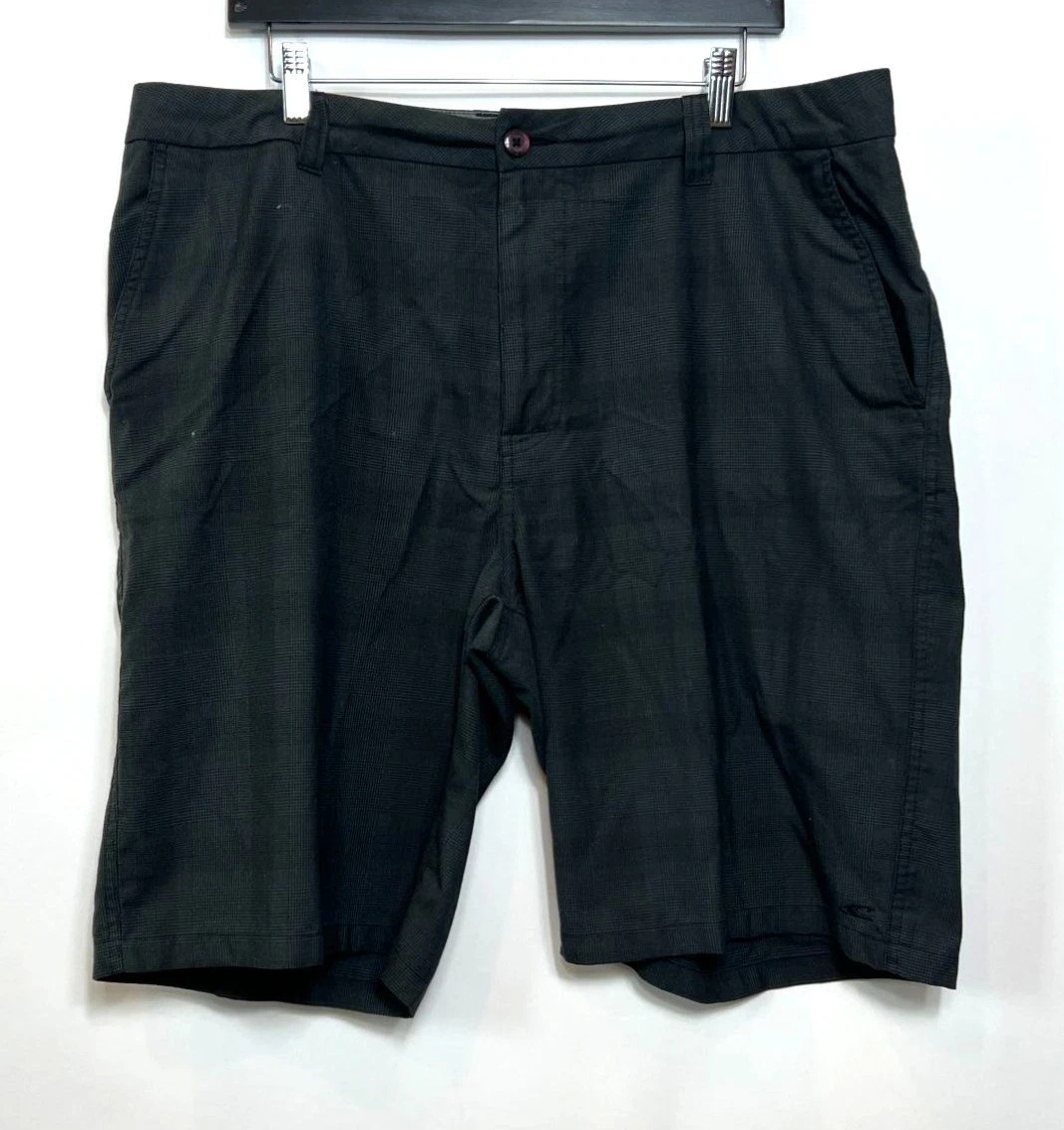 O'Neill Flat Front Shorts Black Blue Plaid Polyester Viscose Lightweight Size 38