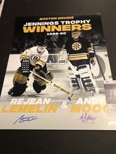 JSA ANDY MOOG & REGGIE LEMELIN SIGNED BOSTON BRUINS AUTO 16x20 PHOTO 889