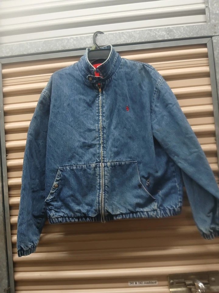 ВИНТАЖНЫЙ Polo Ralph Lauren джинсовой ткани Jean куртка большой синий пони красный США 80-х 90-х - Изображение 2 из 4