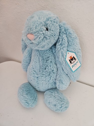 Jellycat Medium Bashful Aqua Bunny Rabbit Plush Stuffed Animal Tag Light Blue - Picture 3 of 7