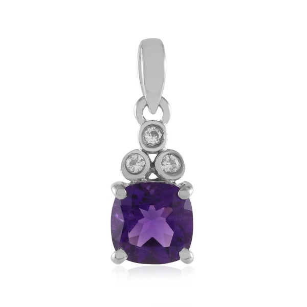 Cavill AnhäNger Sambia Amethyst 1,3Ct Sterlingsilber Platin Zirkon Weiß-image