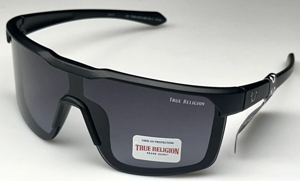TRUE RELIGION Men's Black Frame Gray Lens Designer Shield Sunglasses TRM1878 NEW