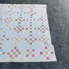 Vintage Handmade Patchwork Quilt Pink White Floral Cotton Bedspread 77x65 — photo 2
