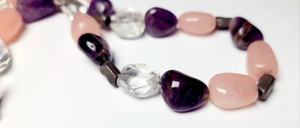 Collar Piedra Semiprecioso Cuarzo Rosa Cristal Amatista Foto 2 de 4