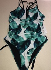 CUPSHE Women's Green Floral/Leaf Bathing Suit Size XL One Piece Cheeky