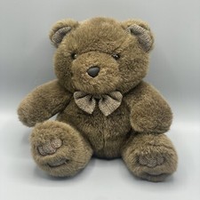 Vintage Brown Teddy Bear Plush Tweed Bow Ears Feet Stuffed Animal 9" Inch