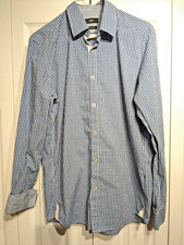 Hugo Boss Mens Sz: M Regular Fit Long Sleeve Shirt Blue Checkered Flip Cuff EUC