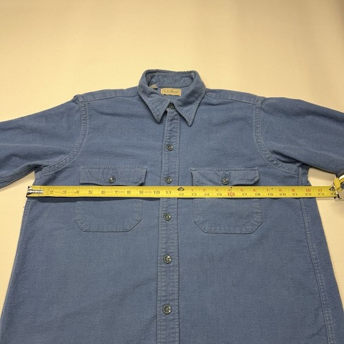 VTG LL Bean Flannel Shirt Mens Medium 15.5 Blue Chamois Cloth Button Up Retro - Picture 20 of 21
