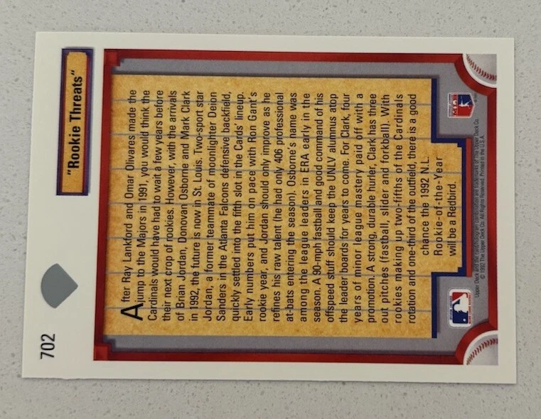 1992 Upper Deck Mark Clark Brian Jordan Donovan Osborne #702 Rookie RC - Image 2 of 2