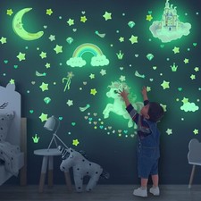 Glow in The Dark Stars and Unicorn Wall Decals, Glowing Castle Moon and Rainb...