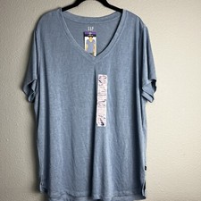 GAP Women's BlueLightweight Modal Blend V-Neck Plus Size XXL Scoop Hem T-Shirt