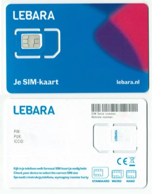 European Lebara Prepaid Sim Card NL, EU, EWR EEA Niederlande 4G SIM-Karte - Bild 1 von 2