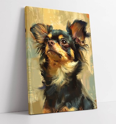 CHIHUAHUA HUND PORTRAIT GEMÄLDE - TIEF GERAHMTES LEINWANDBILD WANDBILD BILD DRUCK