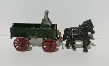Stanley Toy Wagon Driver Horse Team Cast Aluminum 11" Made in USA