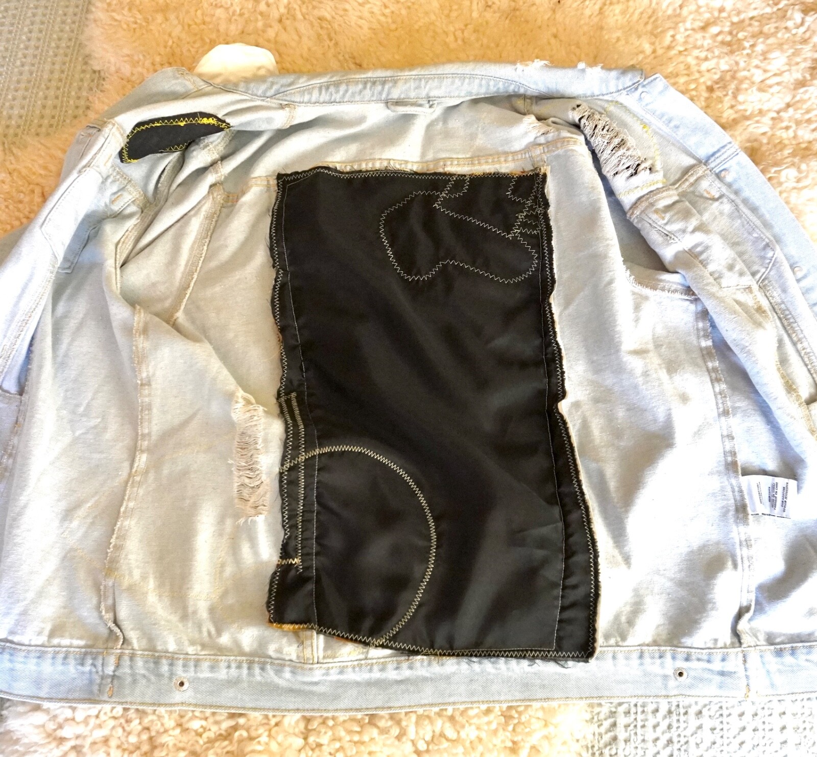 Denim Jean Jacket Patchwork Distressed Applique U… - image 13