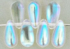 50 Czech Pressed Glass Transparent AB Clear 5x10mm Teardrop Beads 0.8-1mm Hole