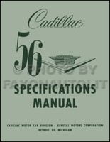 1956 Cadillac Spezifikationshandbuch 62 Eldorado Deville 60 75 Fleetwood
