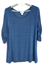 CHICO'S Women's Slinky Travel Knit 3/4 Sleeve Blouse Slate Blue Size 3 L XL