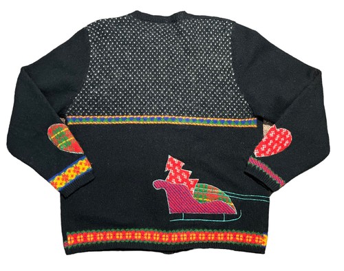 Vtg Susan Bristol 100% Pure Wool Christmas Cardigan Sweater Folk Art Appliqué - Picture 2 of 4