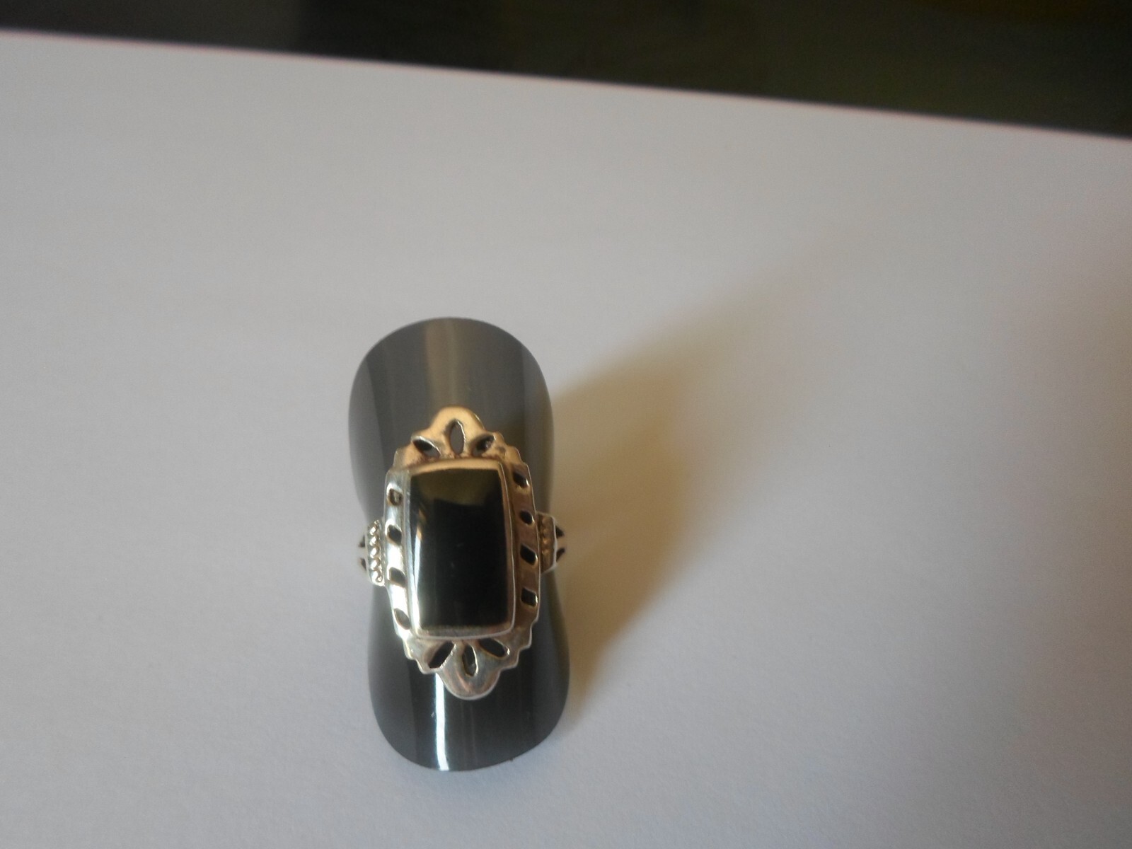 solid silver ring, onyx rectangle, openwork outli… - image 7