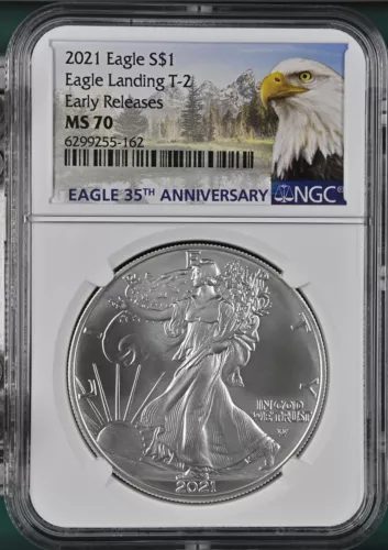 2021 Bullion Silver Eagles NGC MS-70 Eagle Landing T-2 Early Releases