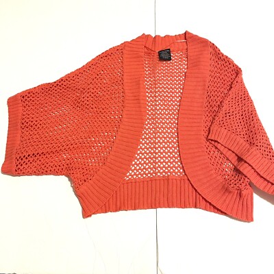 Faded glory Orange Open Front Cropped Short Sleeve Pointell