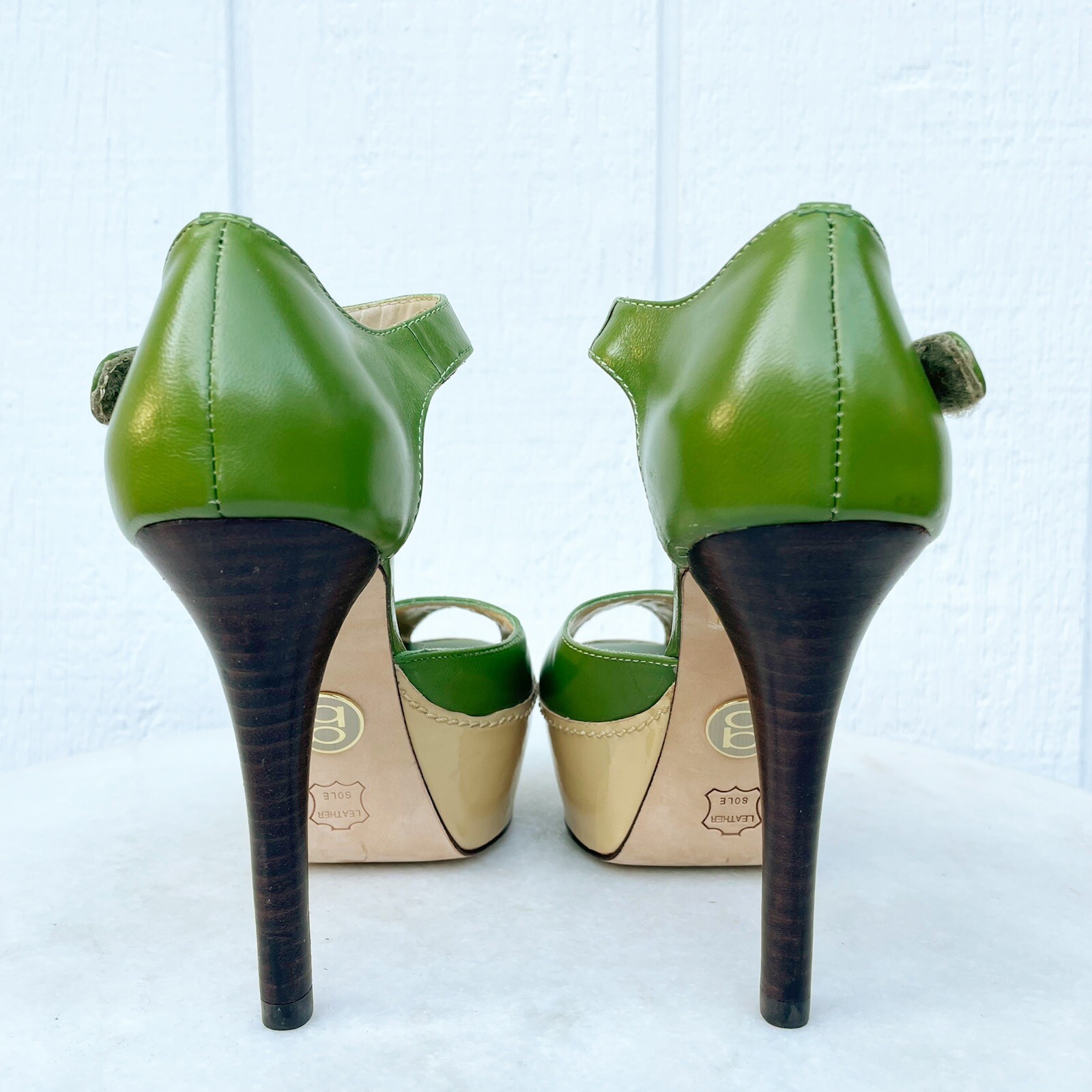 Bebe Green Leather Peep Toe Platform Stiletto Pum… - image 6
