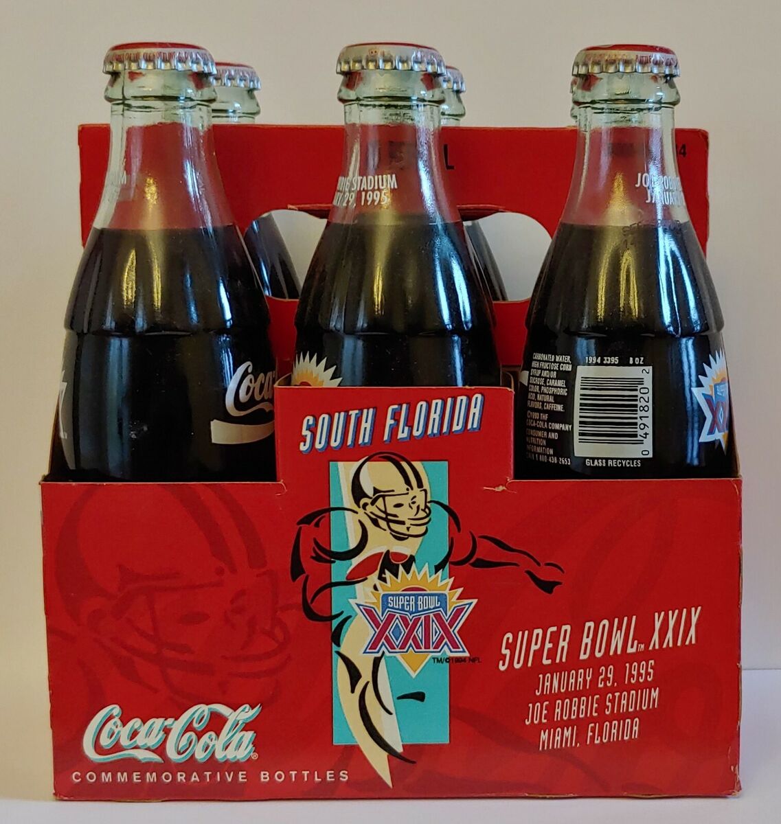 Super Bowl XXIX January 29, 1995 Coca-Cola - 6 Pack Bottles Super Bowl XXIX January 29, 1995 Coca-Cola - 6 Pack Bottles