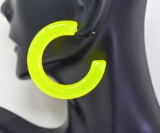 1.75" TRANSLUCENT RETRO 80'S NEON YELLOW ACRYLIC HOOP EARRINGS SKANKY HOOPS 