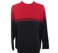 Womens Eddie Bauer Colorblock Red Black Fair Isle Crewneck Sweater Large Japan