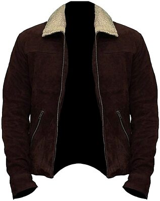 Men's The Walking Dead Rick Grimes Season 4 Brown Suede Leather Winter Jacket