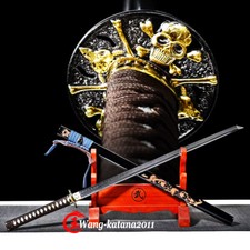 Espada Ninja Japonesa Afilada 40" T10 Arcilla Templada Listo para Batalla Calavera Katana