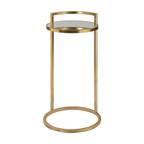 Gold Modern Cailin Accent Table Forged Iron Mirror Glass Top ~ Uttermost 24886 - Picture 3 of 7