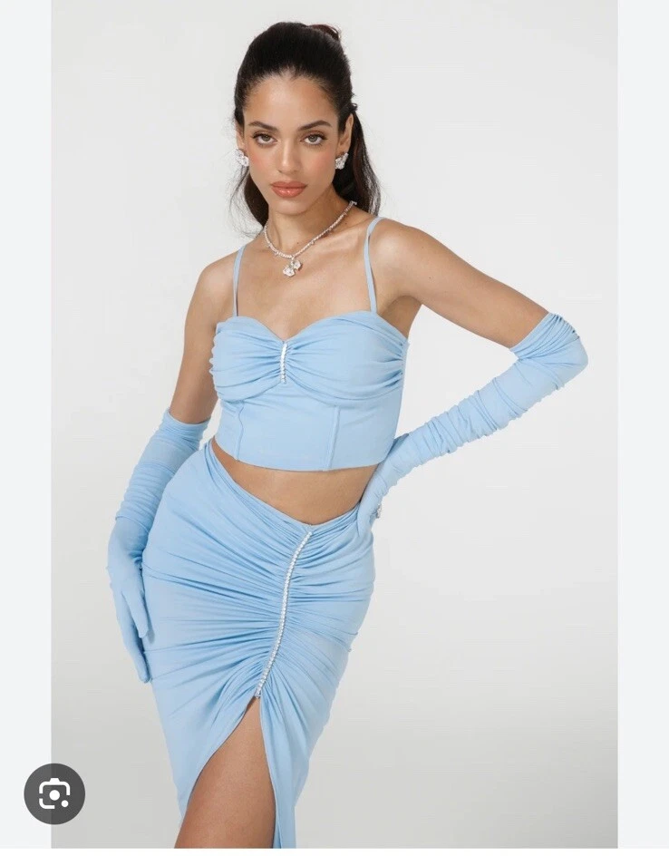 Falda Nana Jacqueline Millie Azul Cristal Adornada S Nueva con Etiquetas $300 Foto 3 de 4