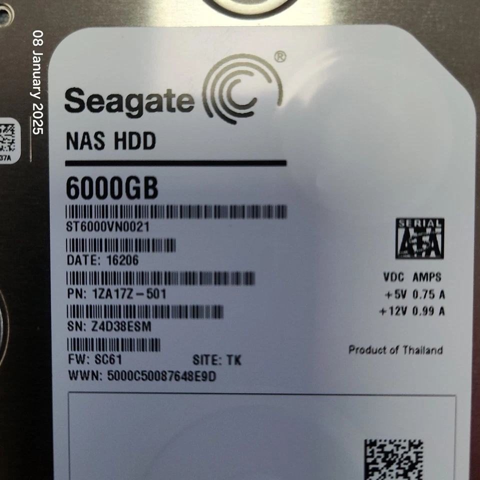 Seagate 6TB 3.5" SATA NAS HDD - ST6000VN0021, P/N: 1ZA17Z-501 F/W: SC61 - Image 2 of 4