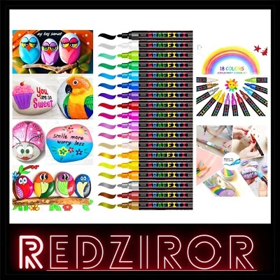 Acrylfarbe Marker Set 18 Farben Permanent Künstler Malerei Basteln Glas Lein...