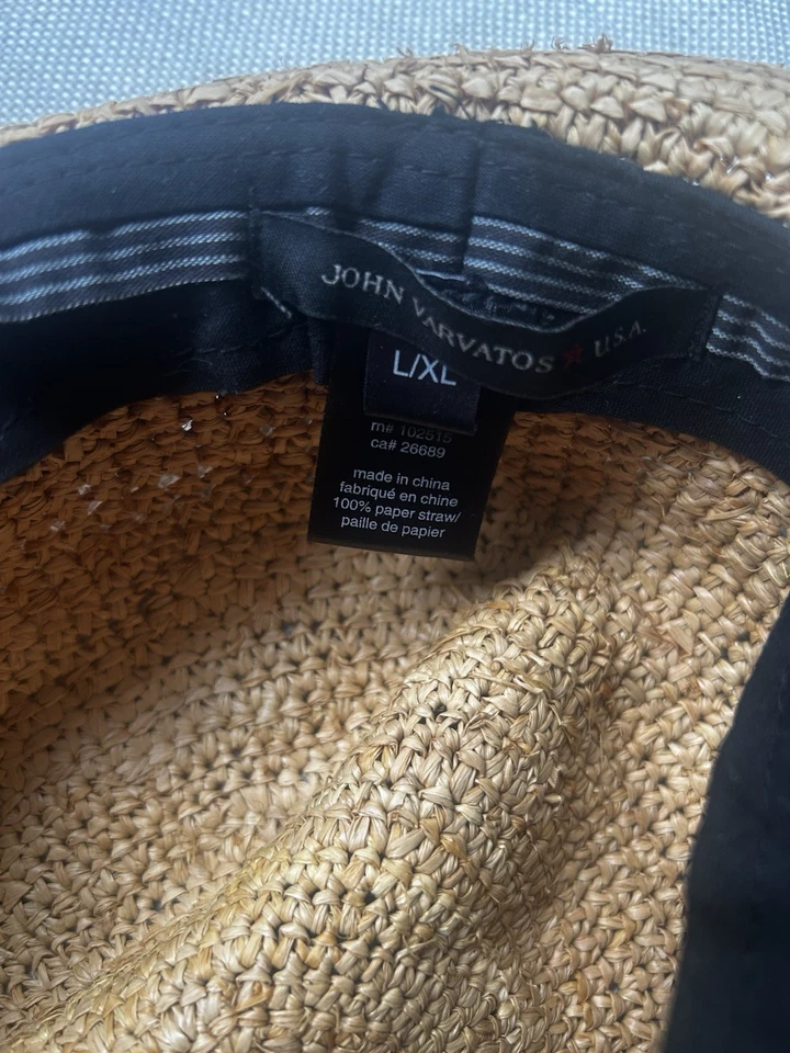 JOHN VARVATOS Estrella EE. UU. Sombrero L/XL Tejido RAFIA PAJA Sombrero Gorra FEDORA Foto 4 de 4